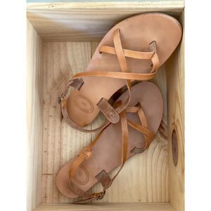Greek Natural Leather Cross Over Sandals Size EU 40 = US 9.5/10 Made in Greece